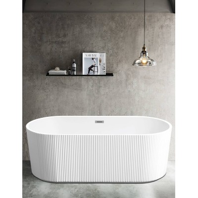 Vasca da Bagno Freestanding stile cannettato in acrilico bianco lucido 150/160/170x75x58 cm