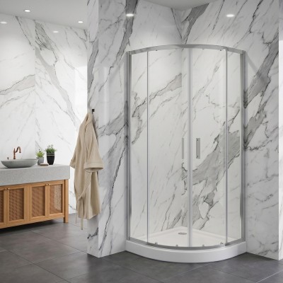 Box doccia semicircolare con porte scorrevoli in vetro temperato trasparente 6mm H190 profili cromo