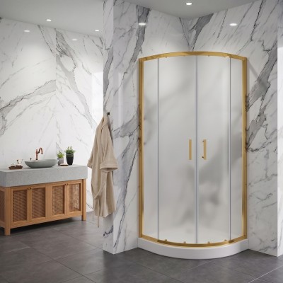 Box doccia semicircolare con porte scorrevoli in vetro temperato opaco 6mm H190 profili oro
