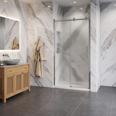 Nicchia scorrevole Elegance apertura 1 lato in vetro temperato opaco 8mm profili acciaio inox