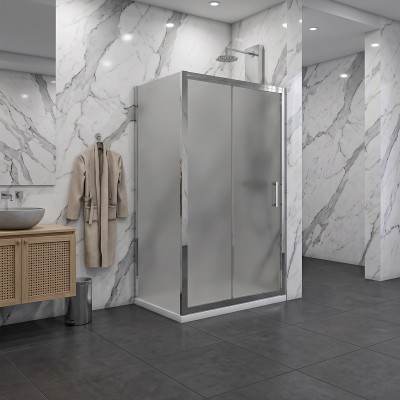 Porta scorrevole con lato fisso in vetro temperato opaco 6mm H190 profili cromo