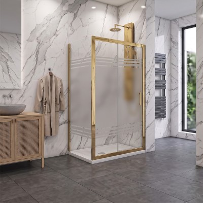 Porta scorrevole con lato fisso in vetro temperato fasciato 6mm Profili Oro