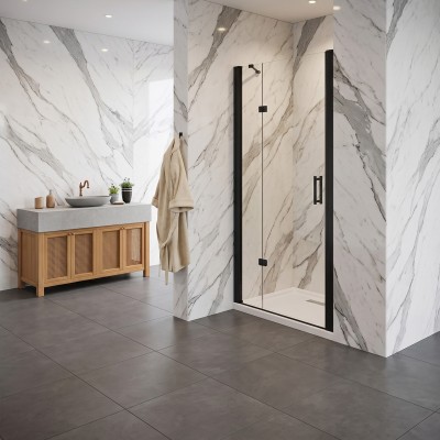 Porta battente in vetro temperato trasparente 6mm profili nero opaco