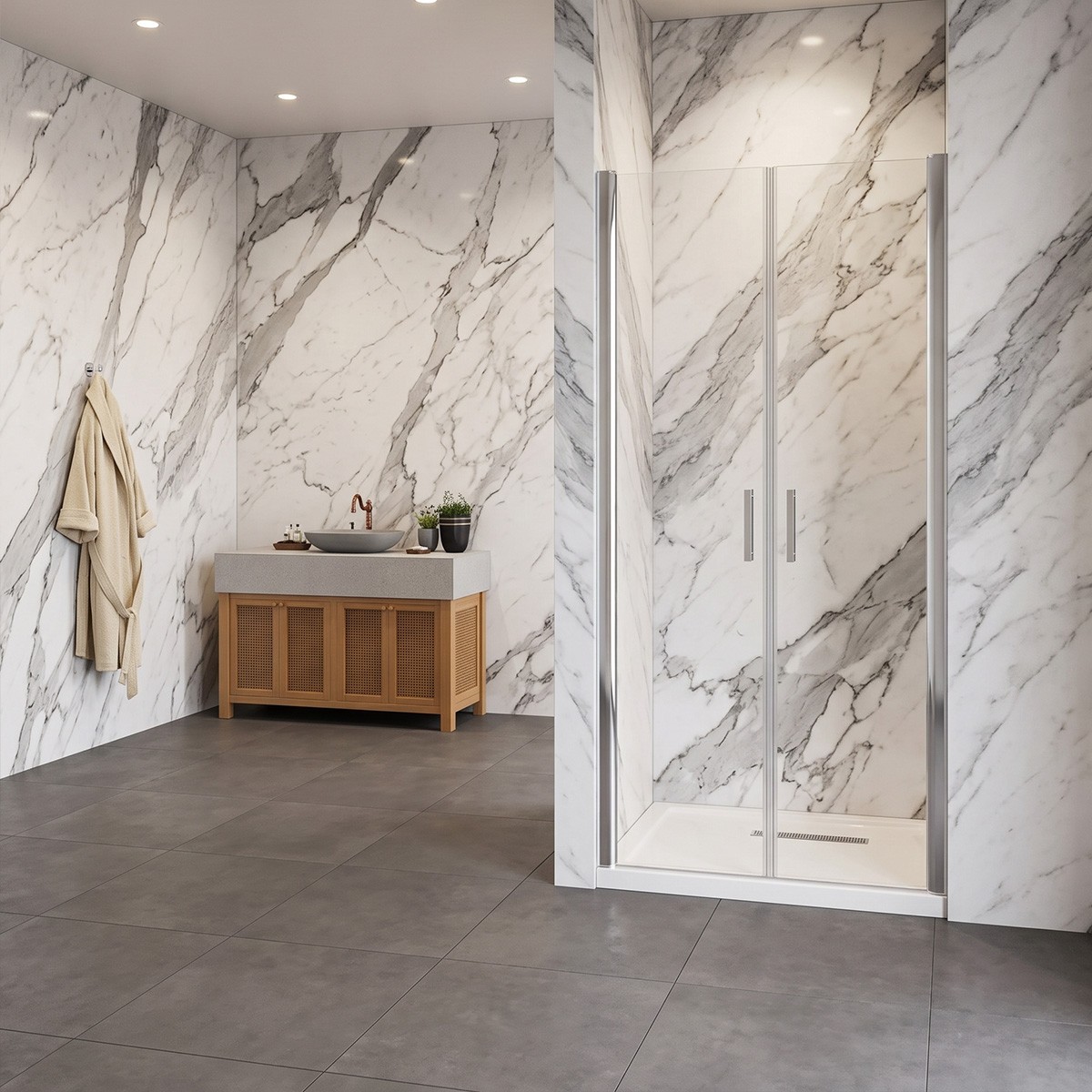 Porta Saloon in Vetro Temperato Trasparente 6mm con Profili Cromo