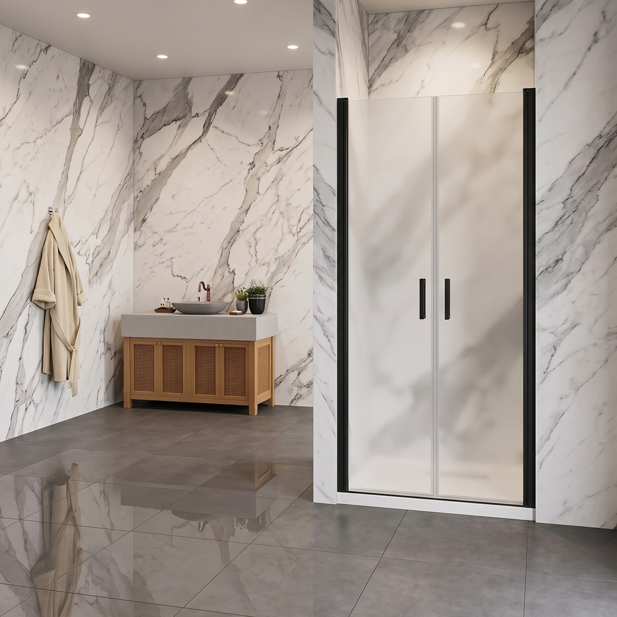 Porta Saloon in Vetro Temperato Opaco 6mm con Profili Nero Opaco