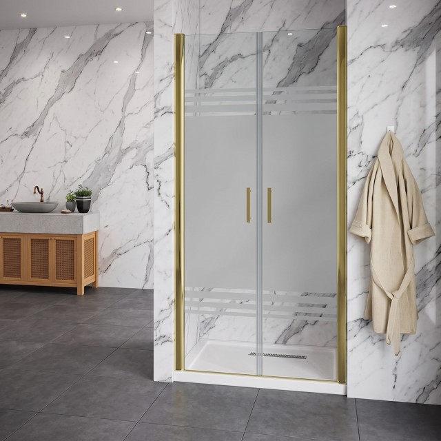 Porta Saloon in Vetro Temperato Serigrafato 6mm con Profili oro