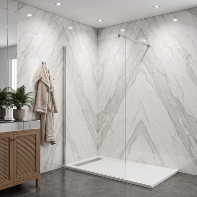 Parete Walk-In in vetro temperato trasparente 8mm con profili cromo