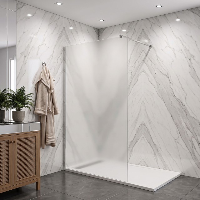 Parete Walk-In in vetro temperato opaco 8mm con profili cromo