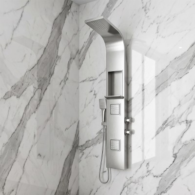 Colonna doccia idromassaggio con mensola porta oggetti e getti a quadri Silver Lucido H135