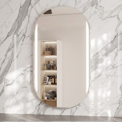 Specchio Bagno LED Ovale Verticale con Doppia Fascia di Luce Integrata 45x100 cm