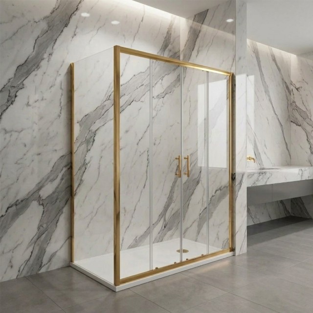 Porta scorrevole centrale con lato fisso oro Trasparente 6mm