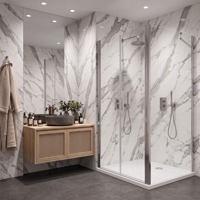 Porta Saloon con lato fisso Vetro Trasparente 6mm | Cromo
