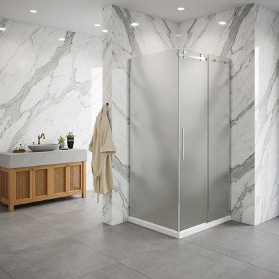 Nicchia scorrevole Elegance apertura 1 lato in vetro temperato opaco 8mm con lato fisso profili acciaio inox