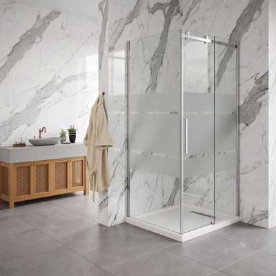 Nicchia scorrevole Elegance apertura 1 lato in vetro temperato serigrafato 8mm con lato fisso profili acciaio inox